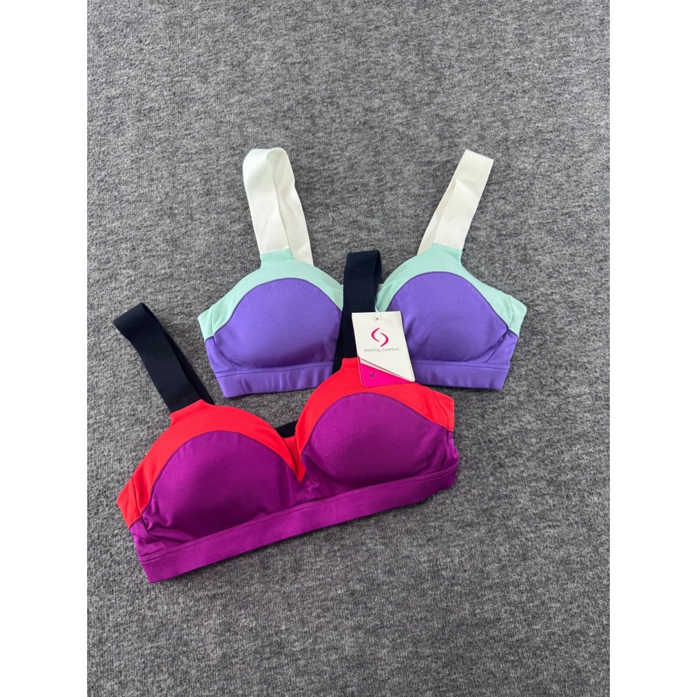 Moving Comfort Brooks Hot Shot Sports Bra Lot of 2 Purple Red Mint Green M NEW